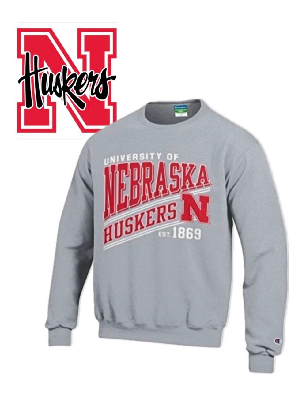 NWT [Champion] Nebraska Cornhuskers NCAA Crewneck Sweatshirt Youth M (7/8) - Picture 2 of 10